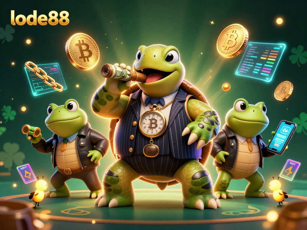 Join lode88's gaming adventure with a casino-themed 3D illustration featuring unique characters.