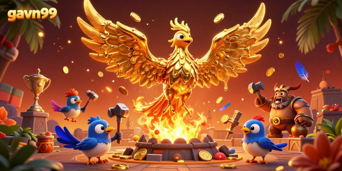 Engage in thrilling cockfighting action with gavn99 and witness the golden phoenix symbolizing triumph.