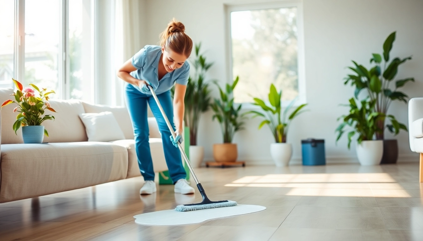 Efficient bond cleaning Logan service with a professional cleaner in a bright room.