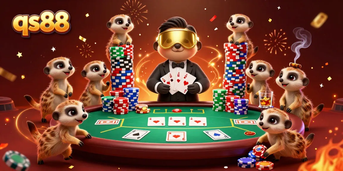 Experience the excitement of qs88 with meerkats managing a vibrant casino scene full of energy and detail.