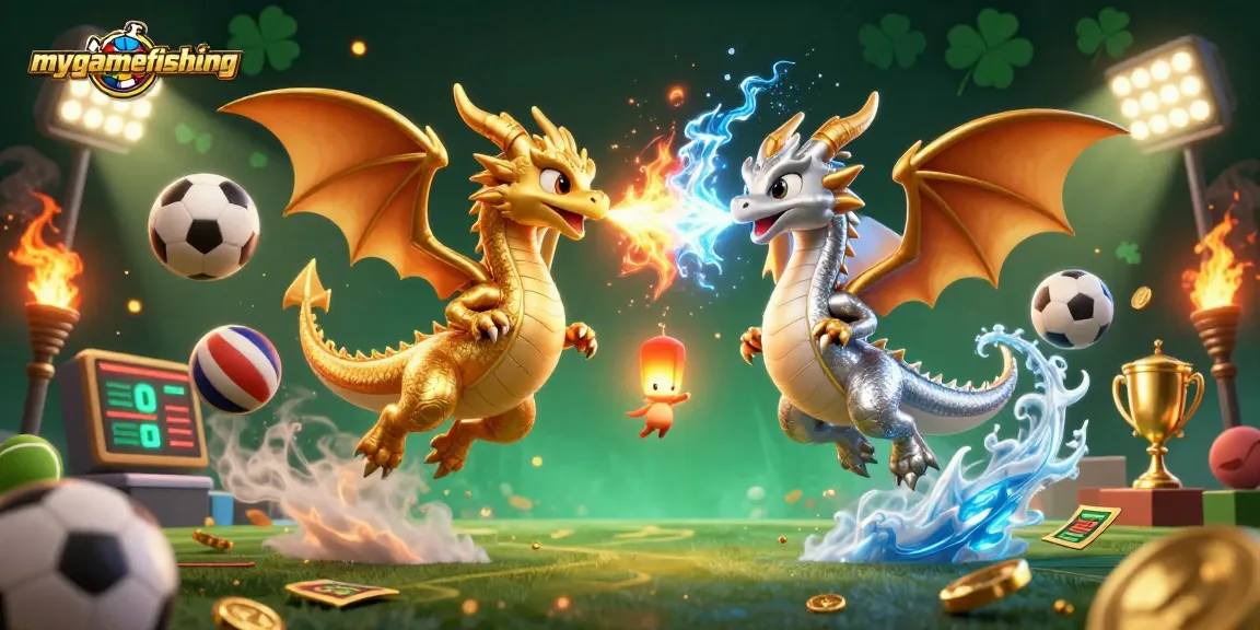 Engage with mygamefishing adventure of twin dragons in a vibrant 3D casino scene.
