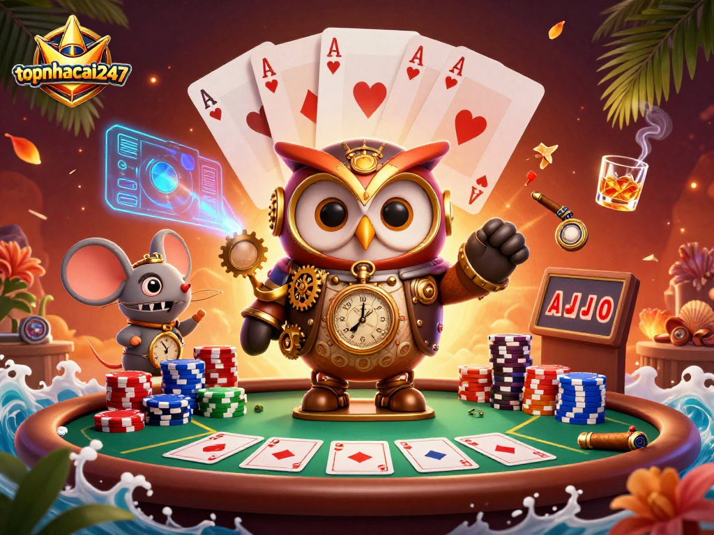 Bet on excitement with topnhacai247 in a dynamic casino scene featuring an owl and mouse