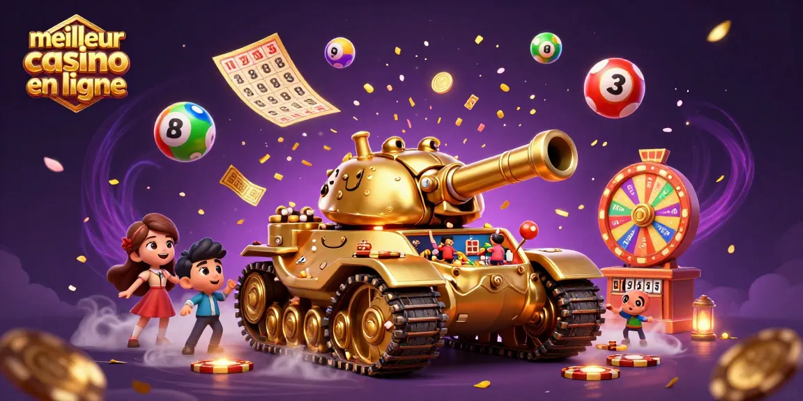 Découvrez le meilleur casino en ligne avec cette illustration colorée d'un tank-casino lumineux et animé.