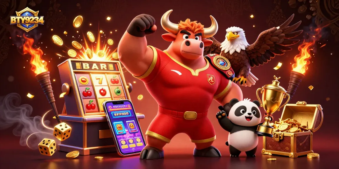 BTY9234 showcases a vibrant 3D casino victory scene with dynamic characters and gaming elements.