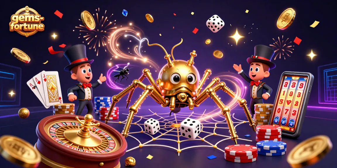 Catch exciting wins in gems-fortune with this vibrant 3D illustration showcasing magical casino elements.