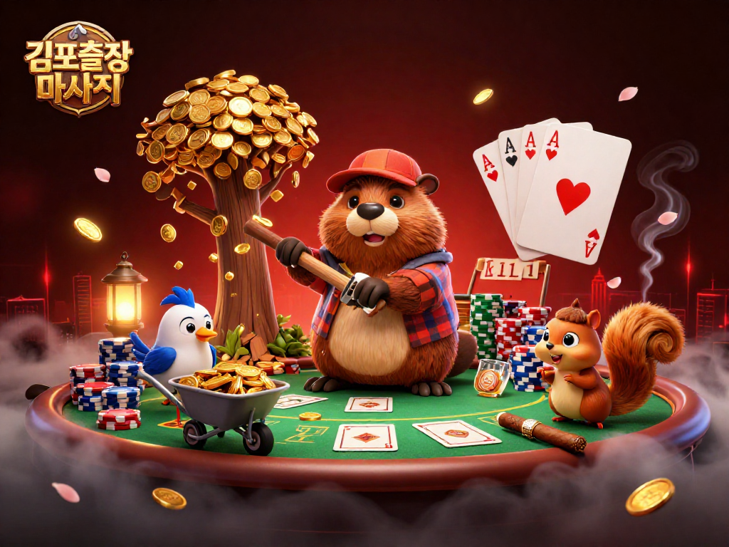 김포출장마사지 showcases a vibrant scene of animated characters in a casino-themed atmosphere.