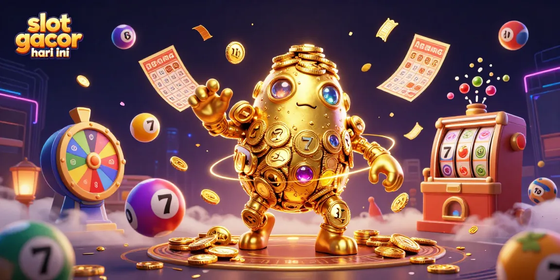 Spin and win with slot gacor hari ini and a golden golem in a colorful casino scene.