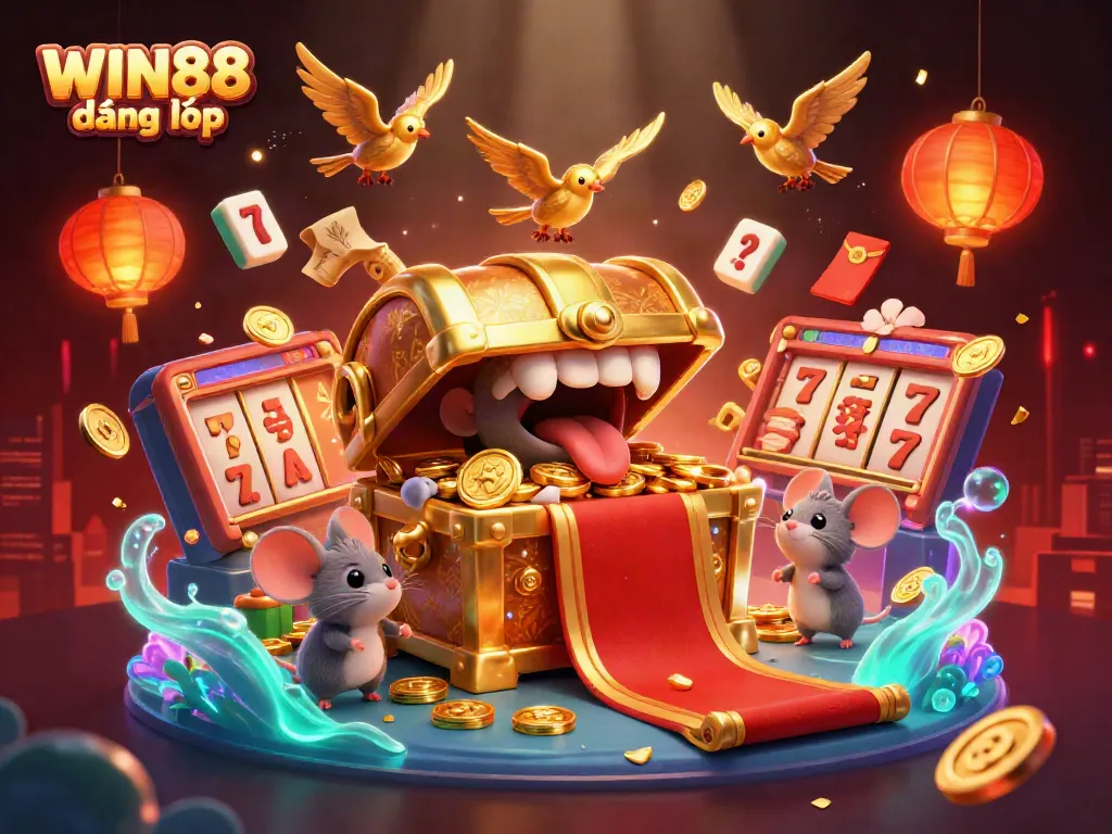 Experience the excitement of WIN88 đăng nhập with vibrant slots and animated treasures in a captivating 3D scene.