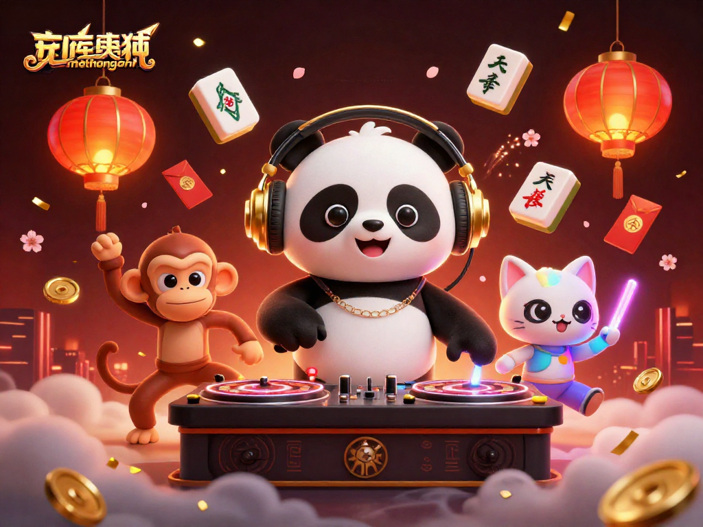 Experience the vibrant energy of gamethuongnohu with a DJ panda, breakdancing monkey, and a glow-stick kitten in a lively casino scene.