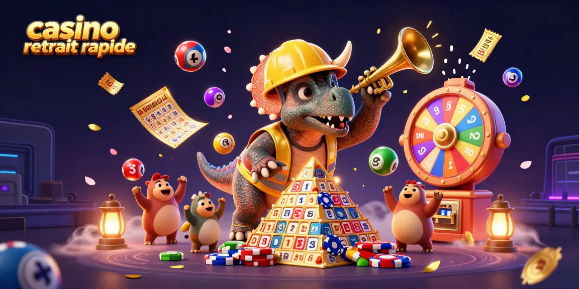 Jouer dans un casino avec des retraits rapides et des balles de loterie colorées qui volent autour des personnages.