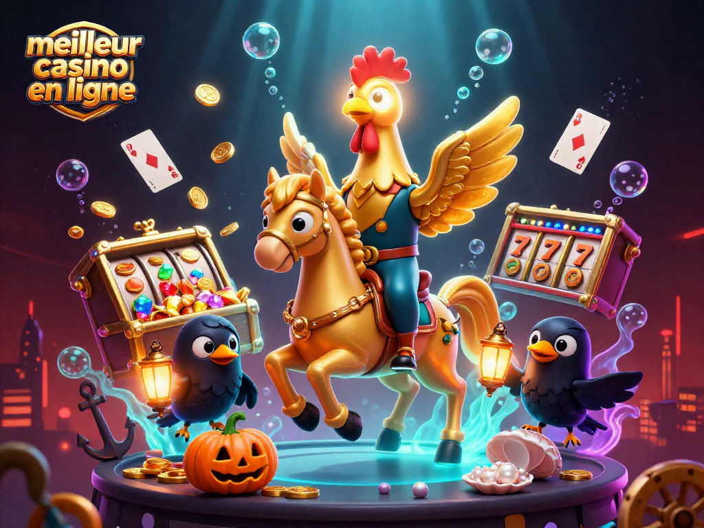 Jouer au meilleur casino en ligne avec une ambiance dynamique, incluant un rooster d'or et des éléments de jeu captivants.