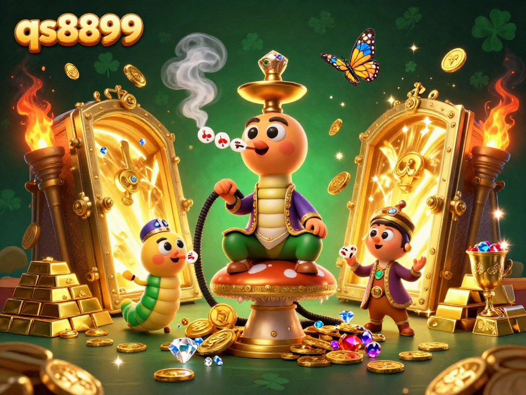 Engage with the thrilling world of qs8899, featuring a vibrant 3D casino scene with poker symbols and golden treasures.