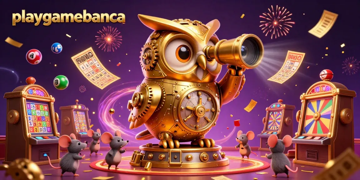 Experience thrilling moments at playgamebanca with a vibrant casino scene filled with festive games and characters.
