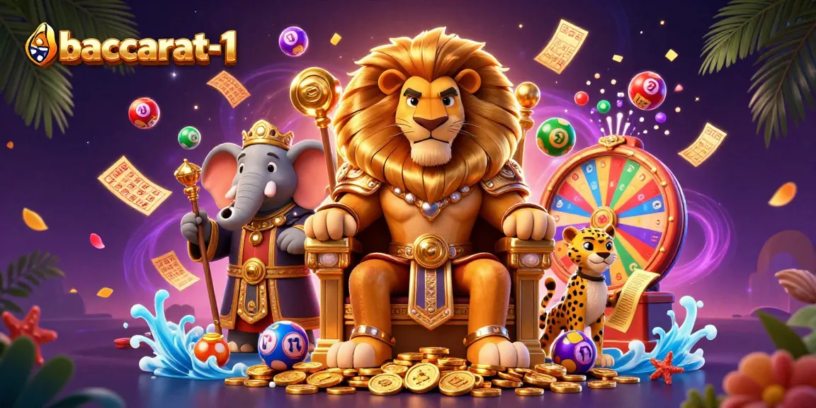 Experience Baccarat-1's thrilling gameplay with an engaging 3D illustration of a lion king, symbolizing wealth.