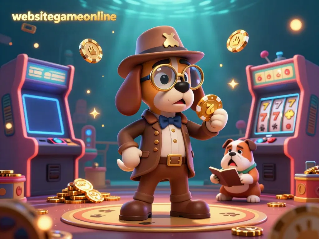Engage thrilling gameplay with websitegameonline featuring a detective solving clues in a vibrant casino.