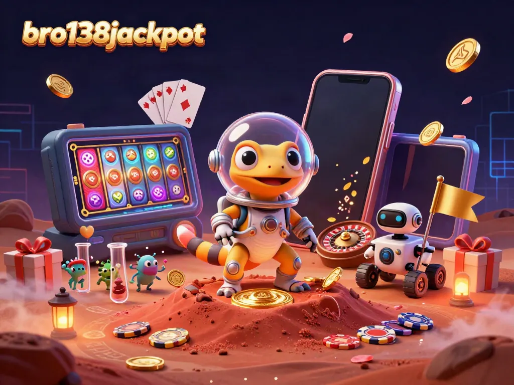 Experience the thrill of bro138jackpot with a Martian gecko and casino treasures on Mars.