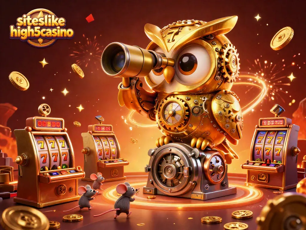Spin and win with siteslikehigh5casino's immersive casino scene featuring a golden owl and lively mice patrons.