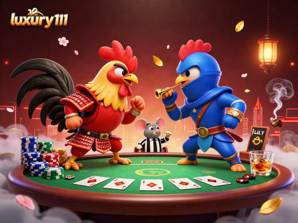 luxury111 roosters clash at a dynamic poker showdown with rich visual details