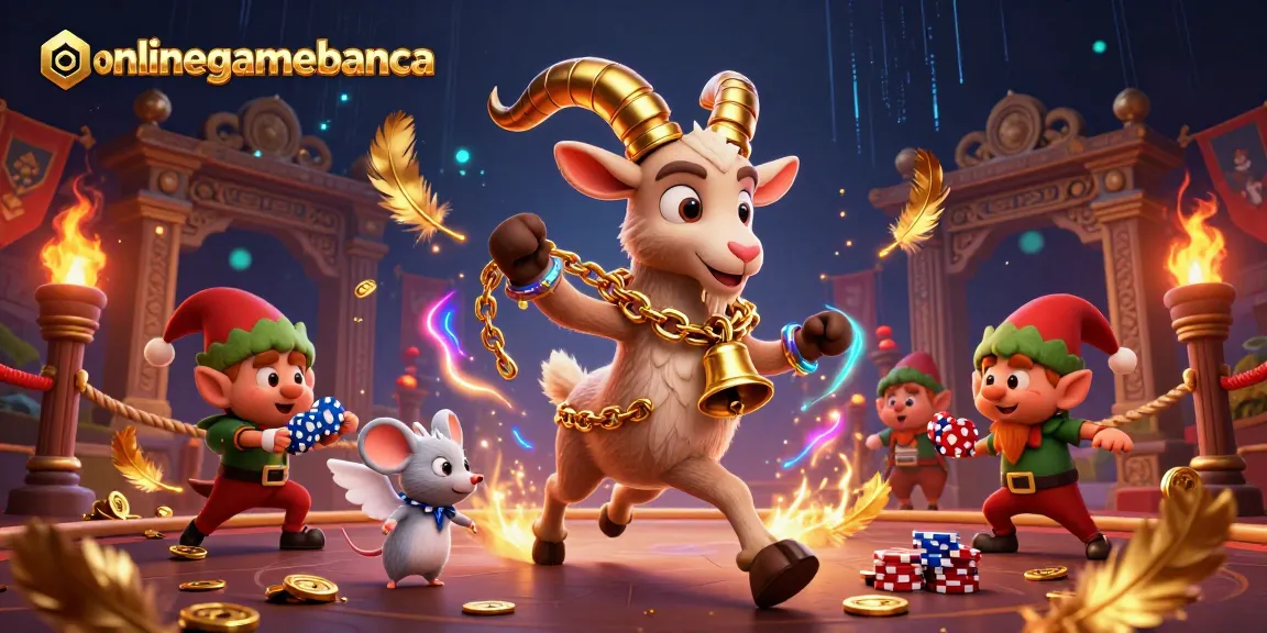 Engaging 3D scene showcasing onlinegamebanca where festive characters manage a thrilling casino atmosphere.