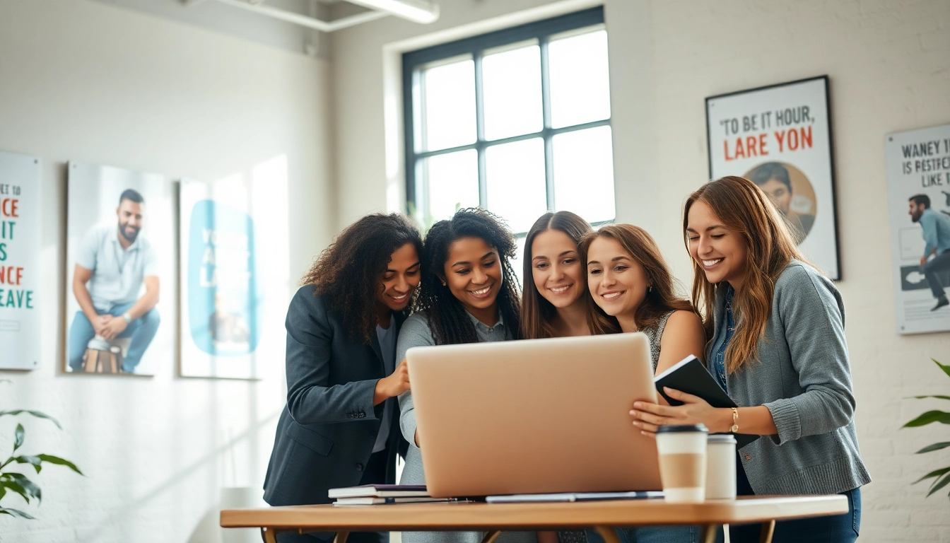 Engaging individuals collaborating on their ideal career choices in a bright office setting.