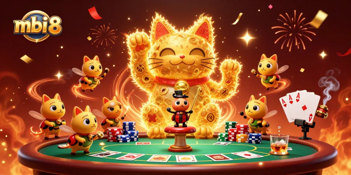 Spin the reels at mbi 8 while surrounded by a vibrant 3D casino scene filled with excitement.