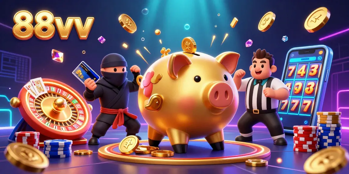 Experience thrilling gameplay at 88vv casino with dynamic characters and sparkling gold elements.