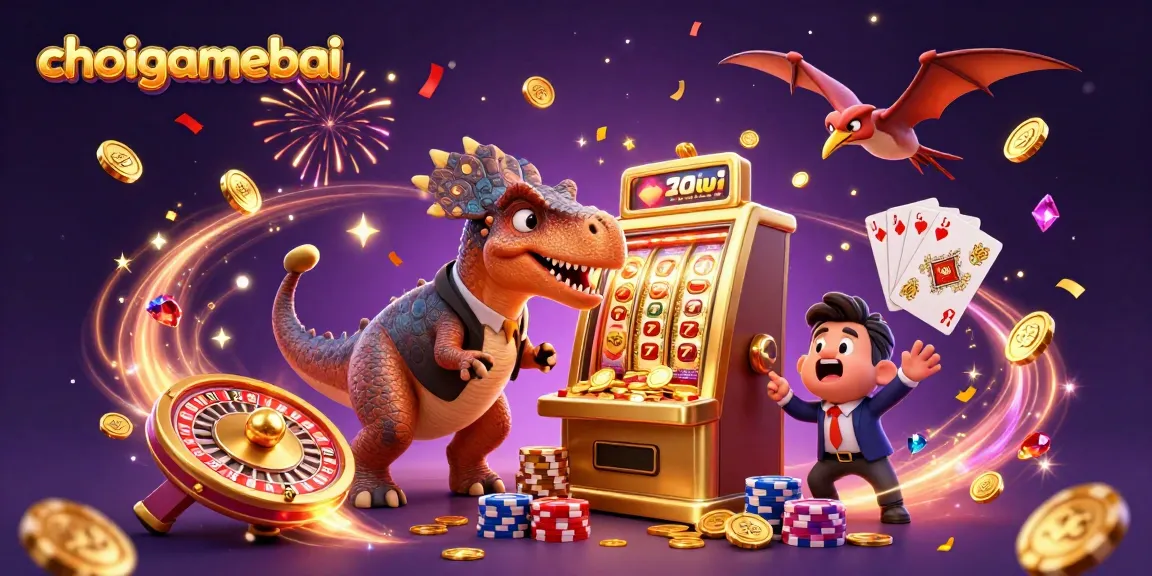 Experience choigamebai's thrilling jackpot action as a pachycephalosaurus hits a golden slot machine
