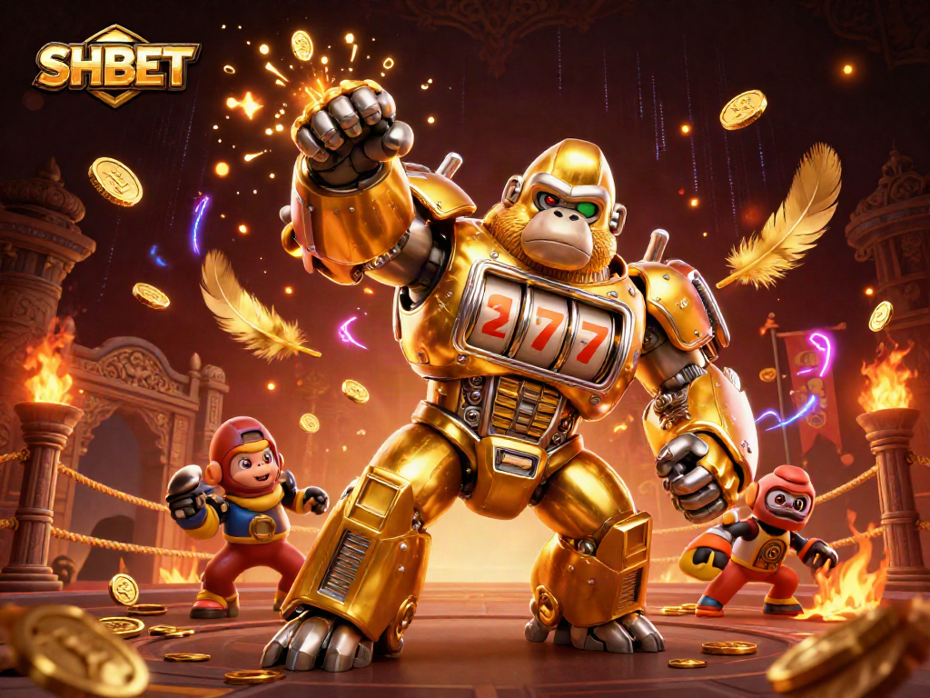 Experience the excitement of SHBET with dynamic gambling themes featuring a mech gorilla and ancient symbols.
