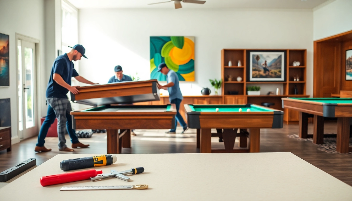 Expert game table movers services showcasing professional disassembly and care in an inviting setting.