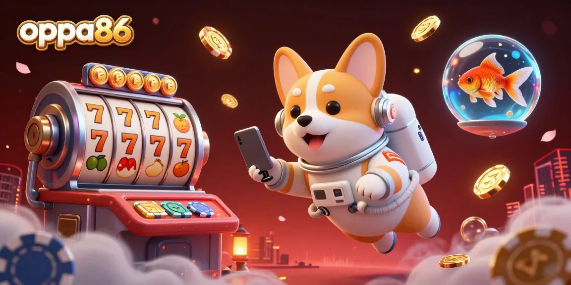 Join the excitement at oppa86, where an astronaut corgi and friends enjoy a cosmic casino adventure!
