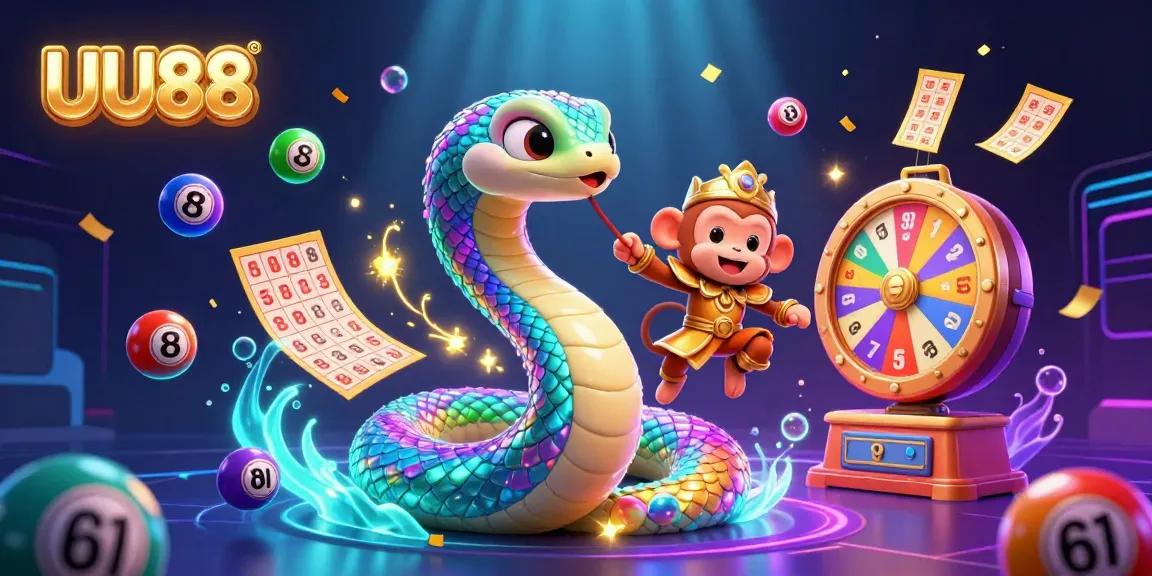 Play thrilling lottery games with UU88 featuring a vibrant, dynamic scene of colorful lottery elements.