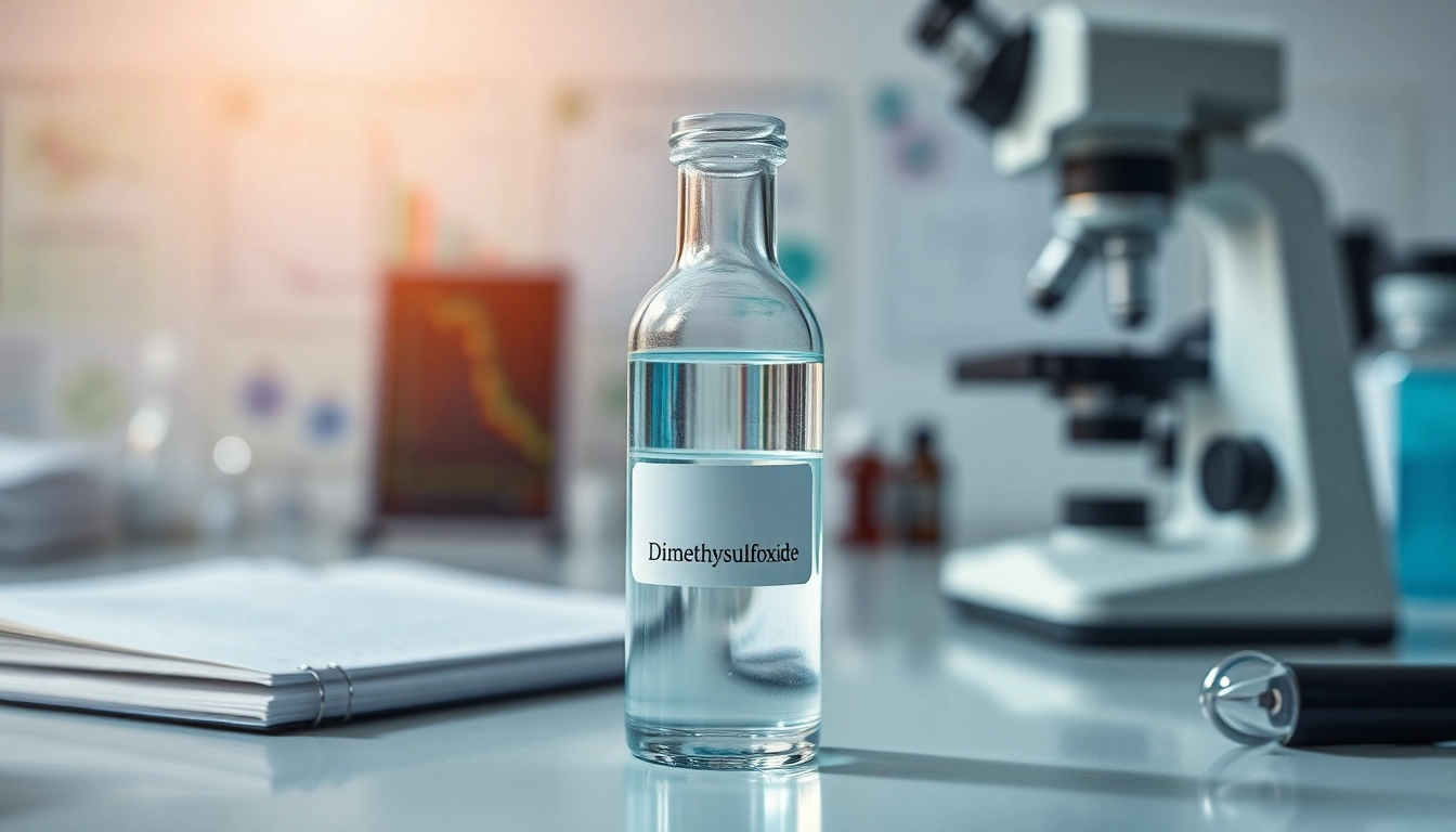 Spotlight on dimethylsulfoxide in a glass vial, emphasizing its clarity and use in scientific research.