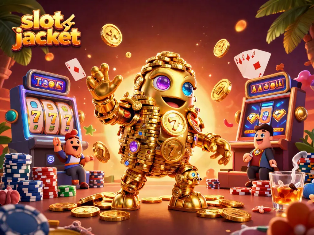 Engaging scene showcasing a dynamic slot jackpot environment with a golden golem and vibrant gaming elements.
