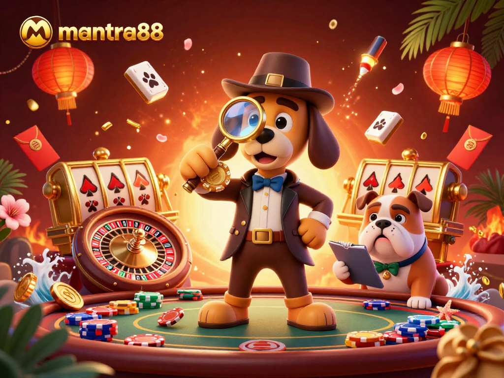 Engage with mantra88's thrilling gaming experience highlighted in a vibrant casino scene with rich details.
