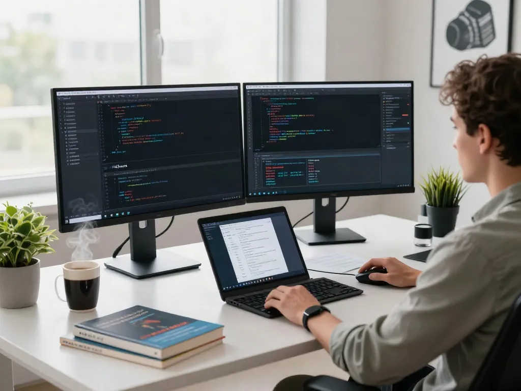 A developer working on the v2rayN application interface in a modern workspace.