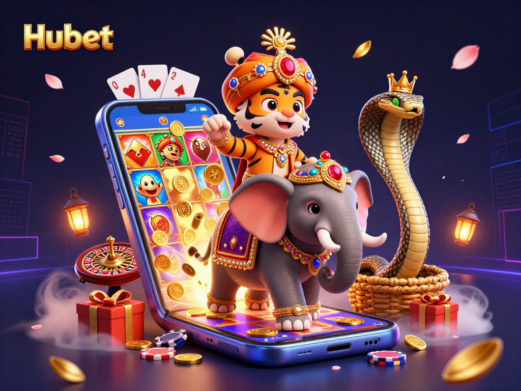 Hubet offers a vibrant gaming atmosphere with rich visuals of slots, cards, and treasures.