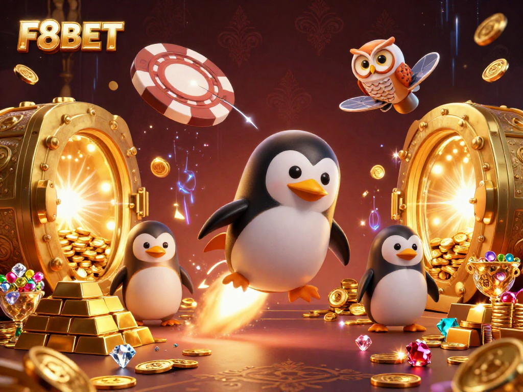 Experience thrilling gameplay at F8BET with a rich digital casino atmosphere featuring vibrant characters and treasures.