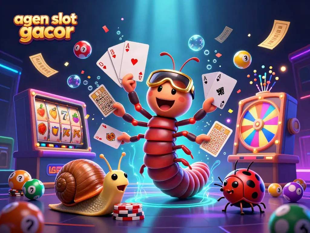 Engage in agen slot gacor with vibrant characters, slot reels, and exciting casino elements.