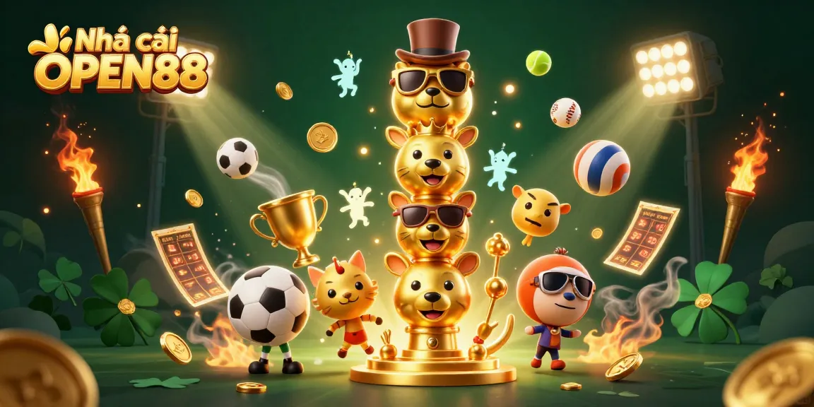 Engage with Nhà cái OPEN88 through vibrant 3D casino illustration showcasing dynamic sports elements.