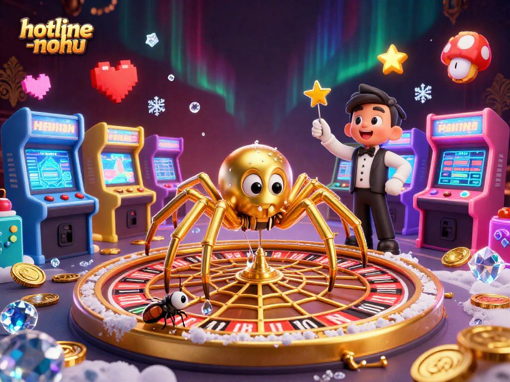 Experience the thrilling action of hotline-nohu as a golden spider spins a roulette web while placing bets!