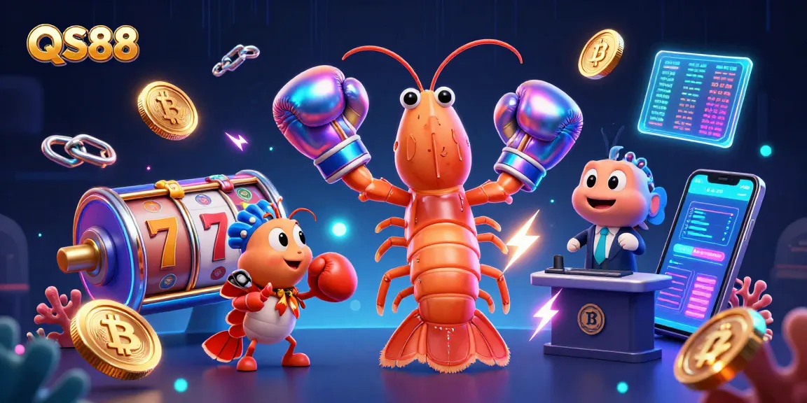 Engage in exhilarating gaming action with QS88's vibrant casino scene featuring characters and slot games.