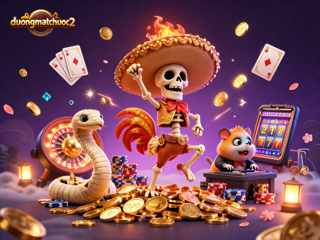 Experience duongmatchuoc2 as a vibrant casino dance scene, bursting with golden coins and colorful gems.