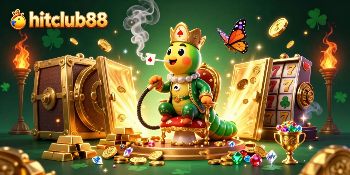 Engage with hitclub88 by encountering a dazzling 3D casino scene featuring treasure and vibrant characters.