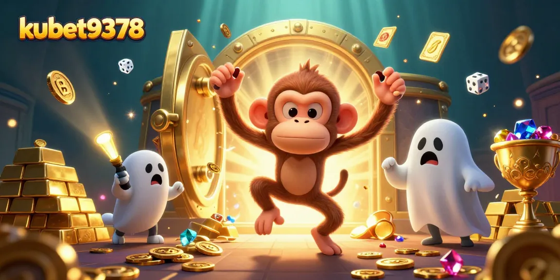 Engage with kubet9378's thrilling casino scene featuring a playful poltergeist monkey and a curious puppy.