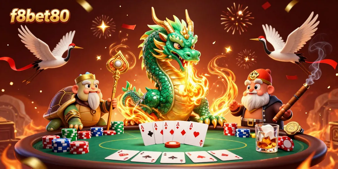 Experience f8bet80 excitement with a jade dragon and lucky symbols at the casino.