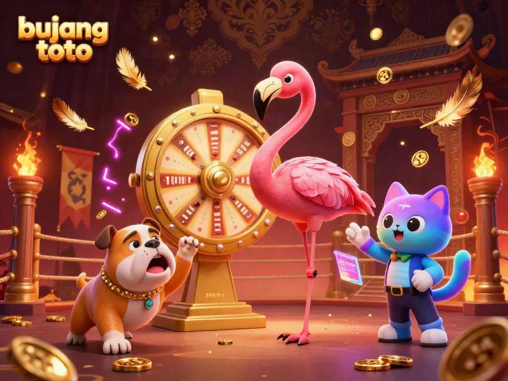 Experience thrilling wins with bujang toto in a vibrant 3D gaming scene featuring exciting characters and rich elements.