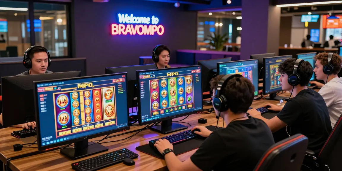 Exciting online gaming experience at BRAVOMPO featuring vibrant slot MPO games and engaged players in a modern lounge.