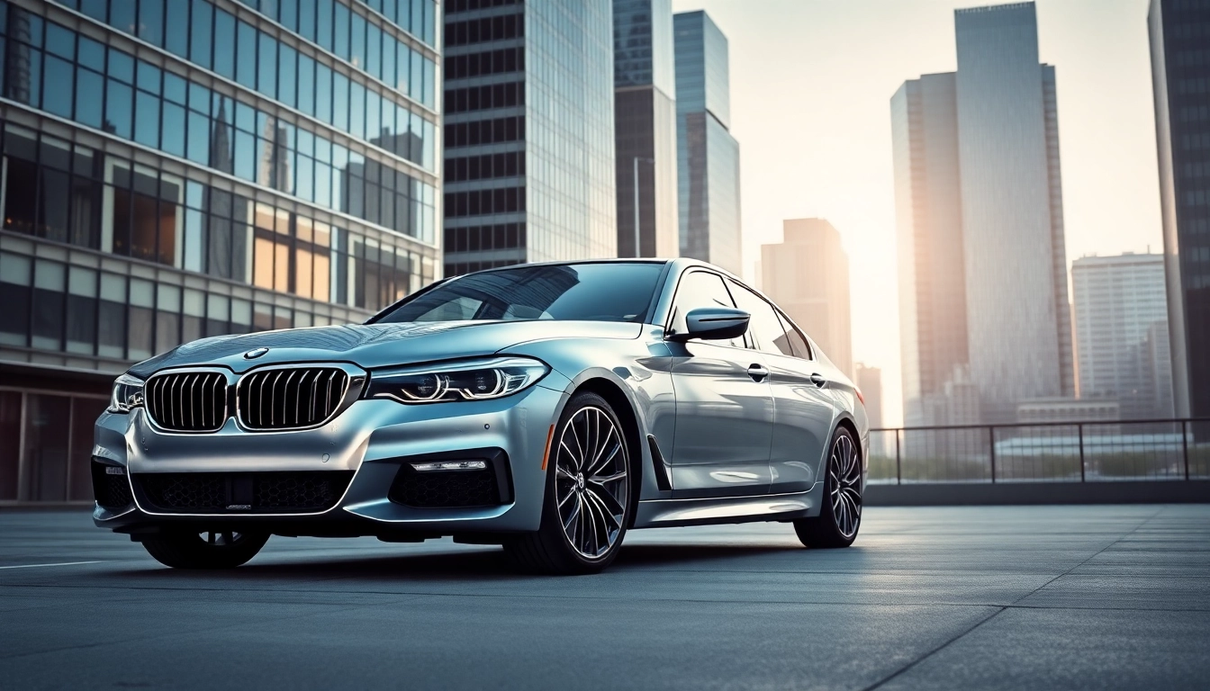 Luxury BMW car parked elegantly in an urban landscape, showcasing its design.
