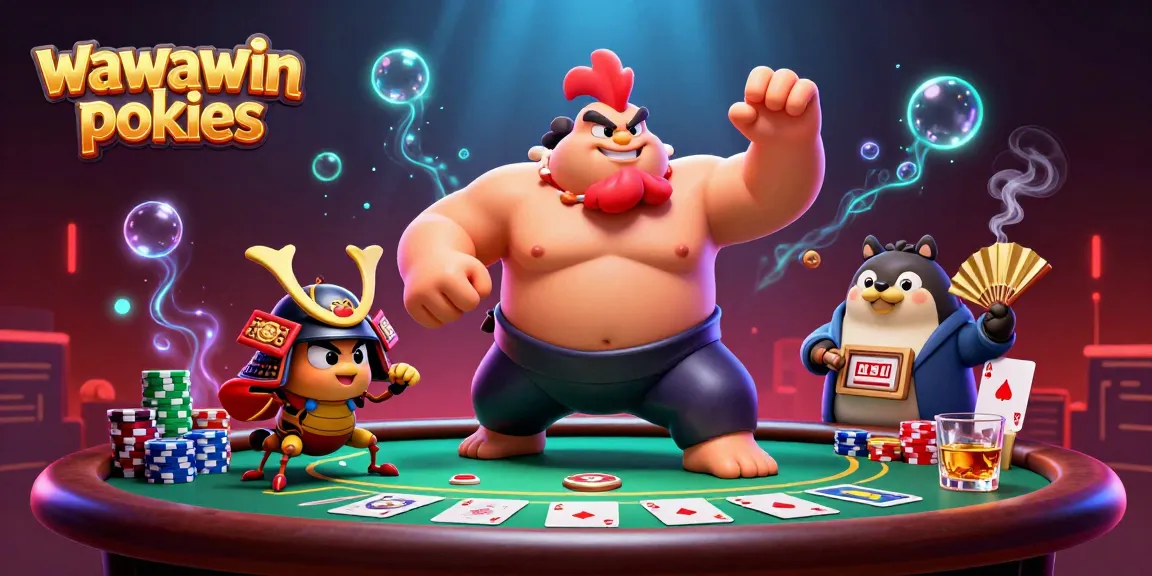Experience thrilling wawawin pokies action with vibrant 3D characters at a lively poker table.