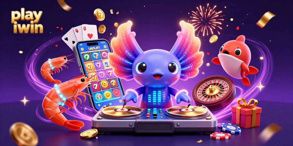 Engage in vibrant gaming fun as you play iwin with a colorful axolotl DJ and dynamic casino elements.